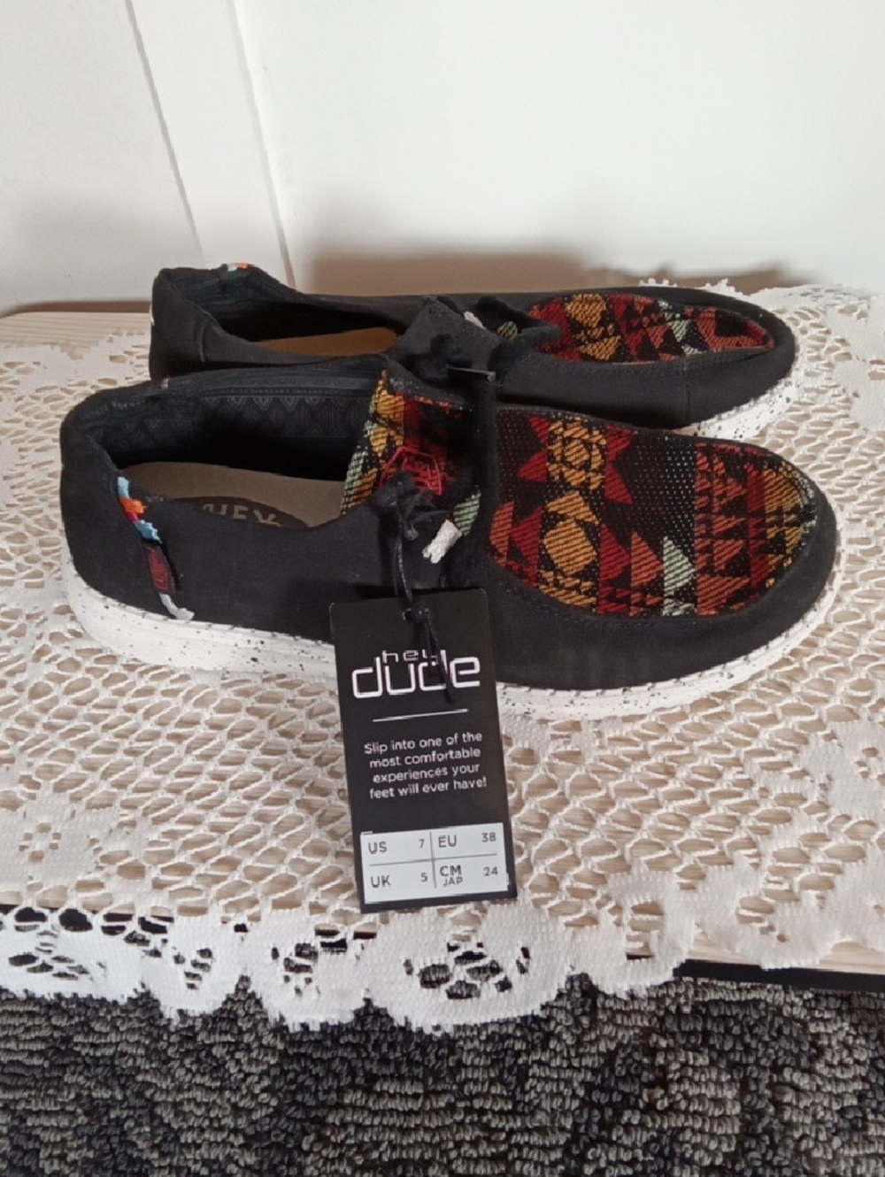 Hey Dude Women's Wendy Boho Distress Woven Pattern Texacco Slip On Womens 7